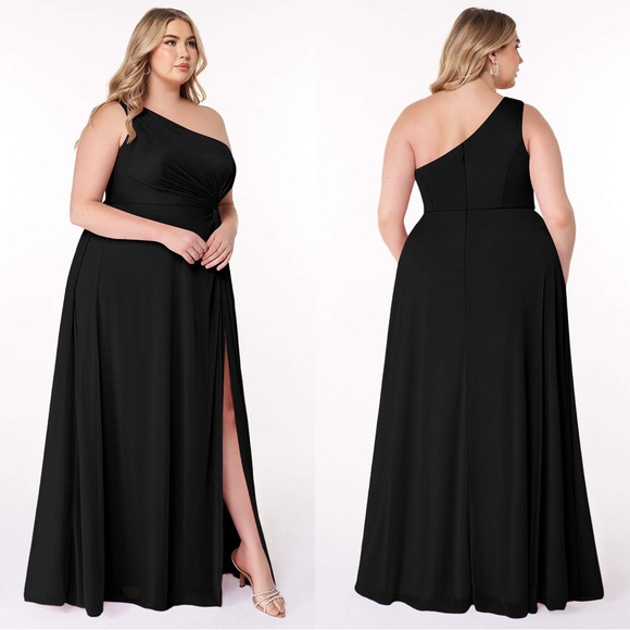 NWT Azazie Brooke Black One Shoulder Dress - Picture 2 of 14